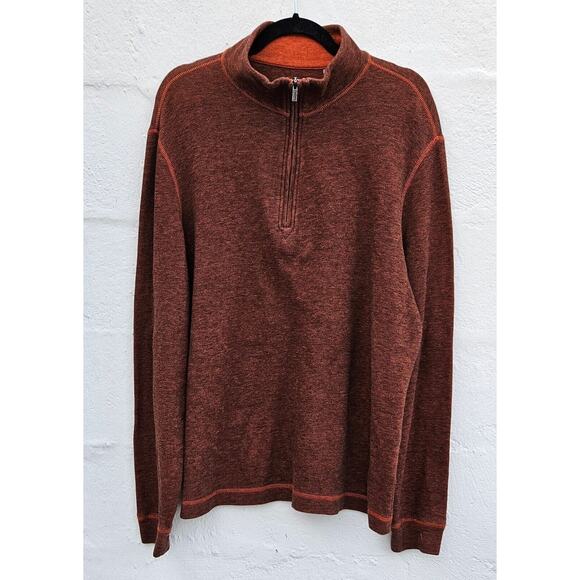 Bugatchi Uomo Mens Sweater Large Rust Orange 1/4 Zip Pullover Cotton Sweatshirt - Picture 1 of 10